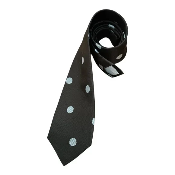 DRAKES Brown Polka Dot Silk Tie HANDMADE ENGLAND 60/ 3.6 EC